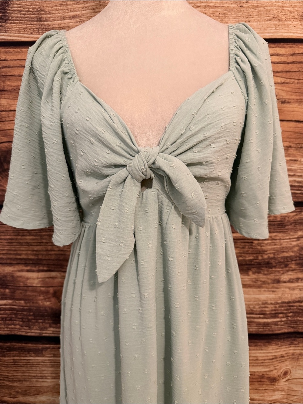 Sage Green Maxi Dress with Front Knot and Flutter Sleeves - Picture 3 of 7